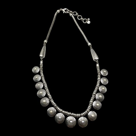 Lucky Brand Necklace Silver Tone Faux Pearl Cabochon Charms Dangle Reversible - Picture 11 of 11